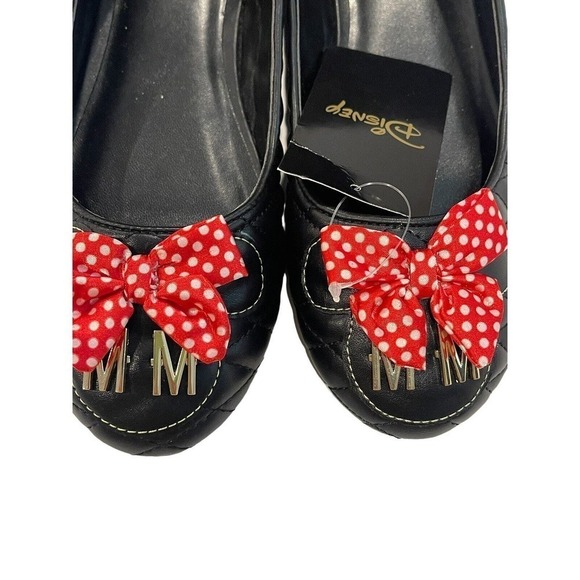 DISNEY MINNIE MOUSE QUILTED FLATS Size X-Large 11/12 Black Red Bow NWT - Picture 9 of 11
